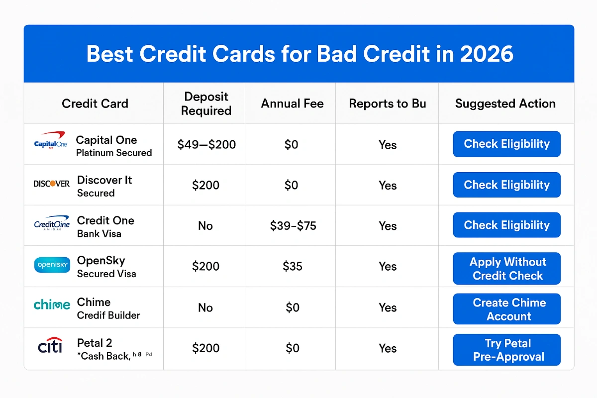Best Credit Cards for Bad Credit in 2026 – Top Options to Rebuild Your Credit Score
