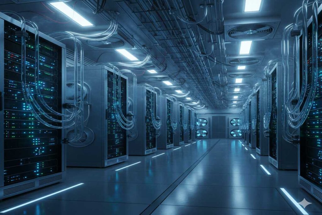 AI servers inside a data center supporting the AI infrastructure market